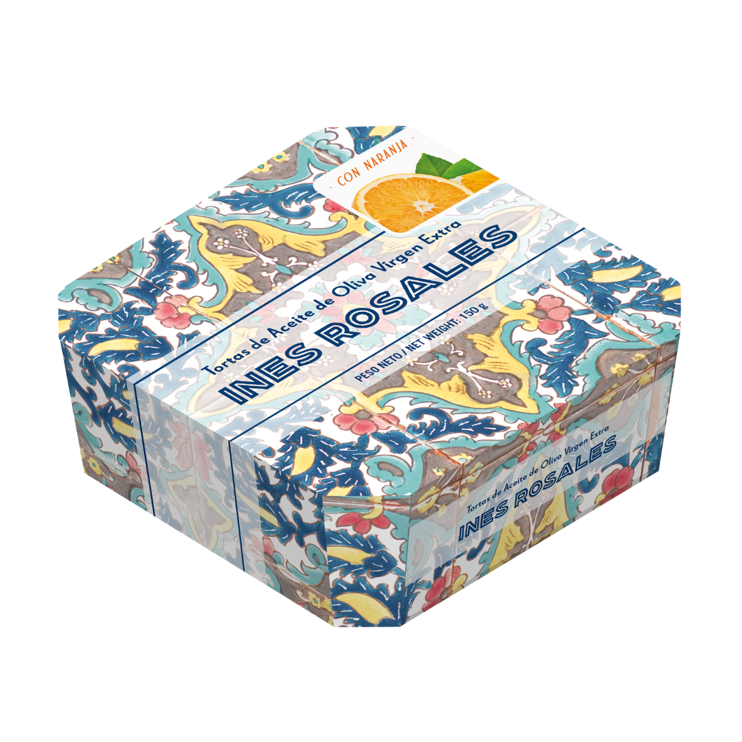 estuche azulejo con tortas de aceite con naranja de Inés Rosales