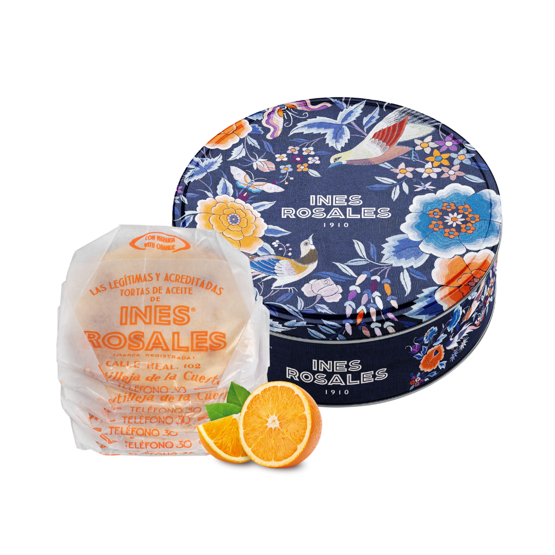 lata mantón con tortas de aceite con naranja de inés rosales