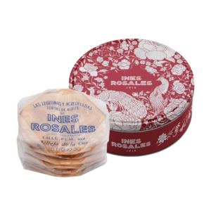 lata mantón rojo con tortas de aceite original Inés Rosales
